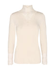 Hochgeschnittenes Langarmshirt mit Spitze in Creme