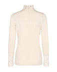 Hochgeschnittenes Langarmshirt mit Spitze in Creme