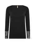 Langarmshirt mit Spitzendetails in Schwarz