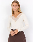 Longshirt mit Spitze in Creme