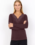 Longshirt mit Spitze in Aubergine