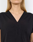 Baumwoll Shirt mit V-Ausschnitt in Schwarz