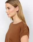 Shirt mit Knopfleiste an Schulter in Braun