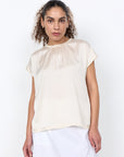 Kurzarm Glanz-Bluse mit gerafftem Ausschnitt