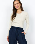 Longshirt mit Spitzenbesatz in Sand