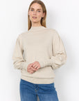 Leichter Pullover mit Puffärmeln in Creme