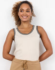 Top mit geripptem Saum in Beige