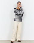 Ripp-Pullover mit geradem Saum in Navy