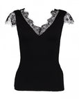 Ripp-Spitzenshirt in Schwarz