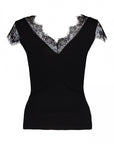 Ripp-Spitzenshirt in Schwarz