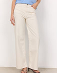 Moderne Jeans mit weitem Bein in Creme