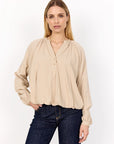 Bluse mit V-Ausschnitt mit Knopfleiste