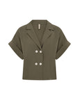 Bluse mit doppelreihiger Knopfleiste und eine dezenten Knitterstruktur in Olive