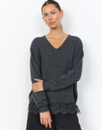 Pullover mit Spitzenbesatz am Saum in Anthrazit