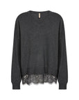 Pullover mit Spitzenbesatz am Saum in Anthrazit