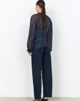 Bluse mit gerüschtem Kragen in Blau