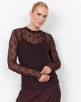 Longshirt mit Spitzenstruktur in Aubergine