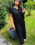 3/4 Hose mit Plisseestruktur in Schwarz