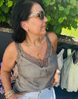 Top mit Spitze in Satinoptik Gr. XS-L