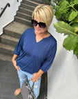 Bluse in blau mit 3/4 Ärmeln