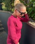Langarmshirt mit Spitzenbündchen in Rhododendron