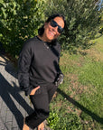 Pullover mit floraler Spitze an den Ärmeln in Schwarz