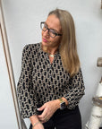 Edle Bluse mit V-Ausschnitt & geometrischem Print