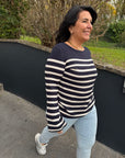 Ripp-Pullover mit geradem Saum in Navy