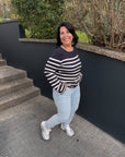 Ripp-Pullover mit geradem Saum in Navy