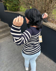 Ripp-Pullover mit geradem Saum in Navy