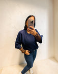 Pullover mit mittellangen Ärmeln und weicher Textur in Blau
