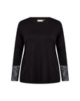 Langarmshirt mit Spitzenbündchen in Schwarz