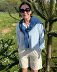Bermuda Shorts in Leinenoptik in Creme