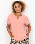 Blusenshirt mit V-Ausschnitt in Lachs