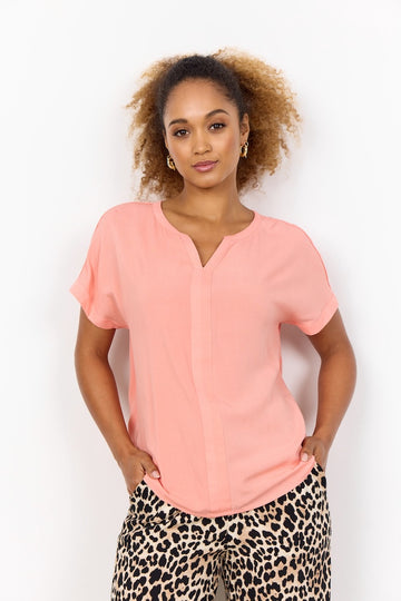 Blusenshirt mit V-Ausschnitt in Lachs