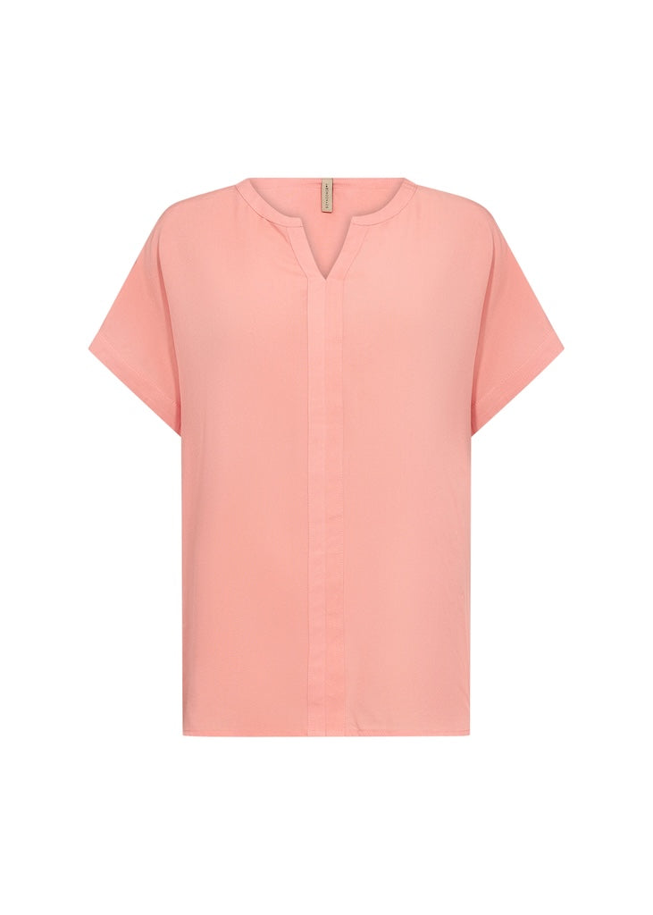 Blusenshirt mit V-Ausschnitt in Lachs
