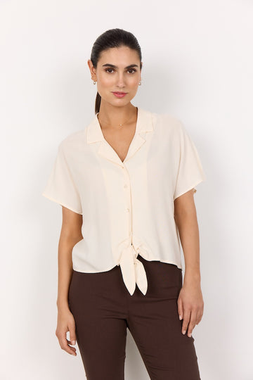 Bluse mit Knoten in der Taille in Creme