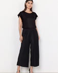 3/4 Hose mit Plisseestruktur in Schwarz