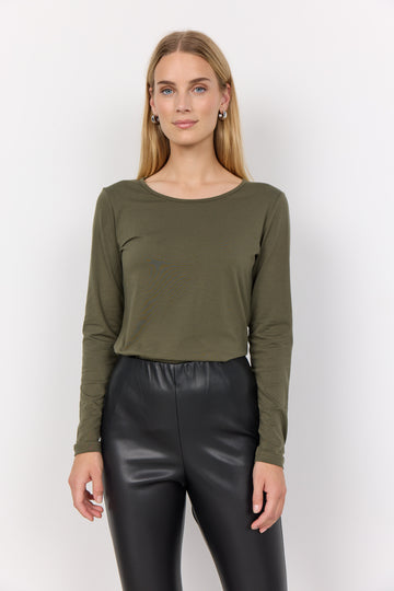 Basic Langarmshirt in Khaki