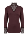 Hochgeschnittenes Longshirt mit Spitze in Aubergine