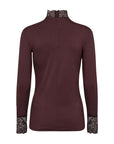 Hochgeschnittenes Longshirt mit Spitze in Aubergine