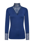 Hochgeschnittenes Langarmshirt mit Spitze in Blau