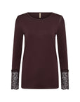 Longshirt mit Spitze in Aubergine