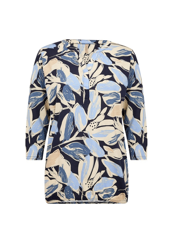 Bluse mit abstraktem Blumendruck in Blau