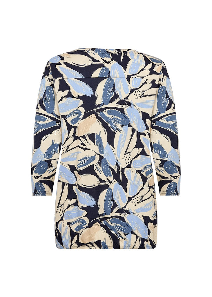 Bluse mit abstraktem Blumendruck in Blau