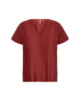 Plissee Bluse mit V-Ausschnitt & verkürzten Ärmeln in rost
