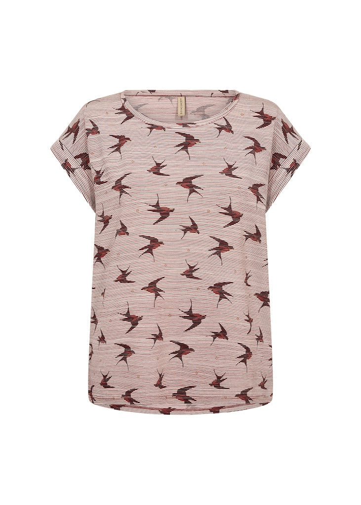 Shirt mit lebhaftem Vogelmotiv in Bordeaux