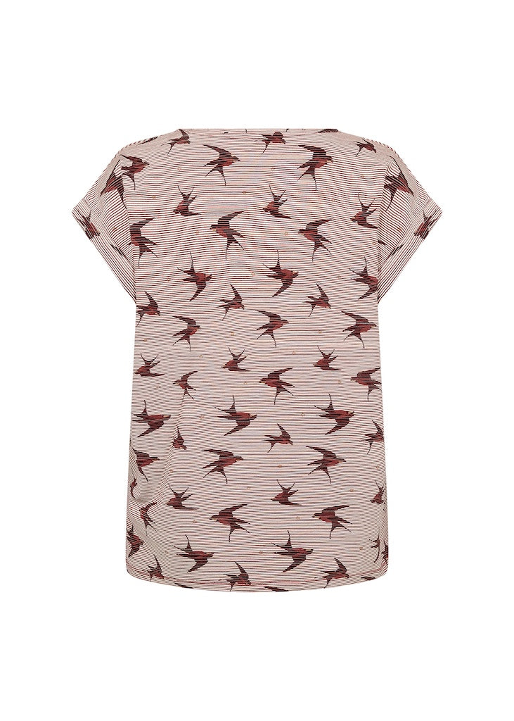 Shirt mit lebhaftem Vogelmotiv in Bordeaux