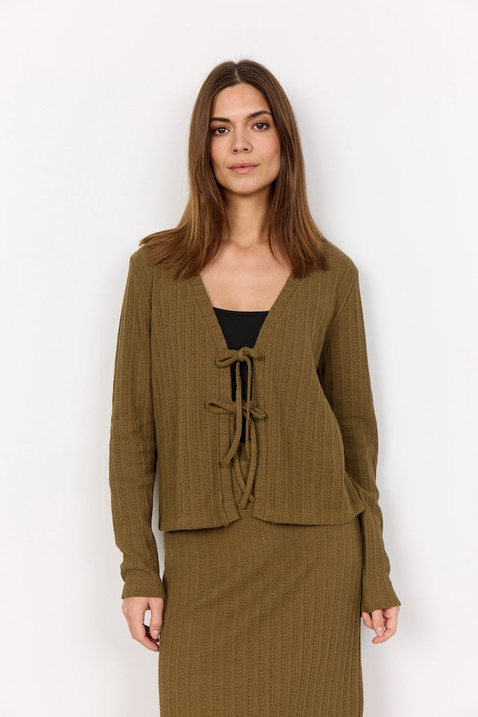 Strickjäckchen mit Schleifen in Olive