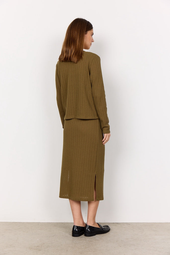 Strickjäckchen mit Schleifen in Olive